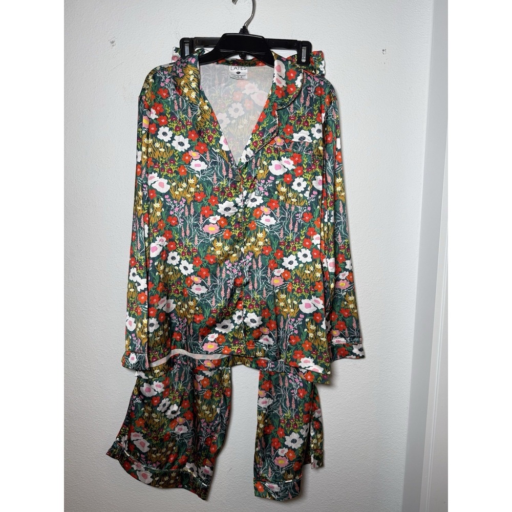 Lates By Kate Floral Luxury‎ Long Sleeve Pajama Set XL Colorful
